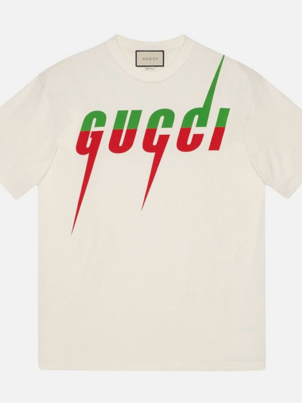 Gucci Cream Short-Sleeve Tee with Red & Green Split Logo